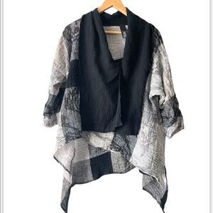 igor dobranic plaid Black/white oversized linen blouse  Tunic size S 340